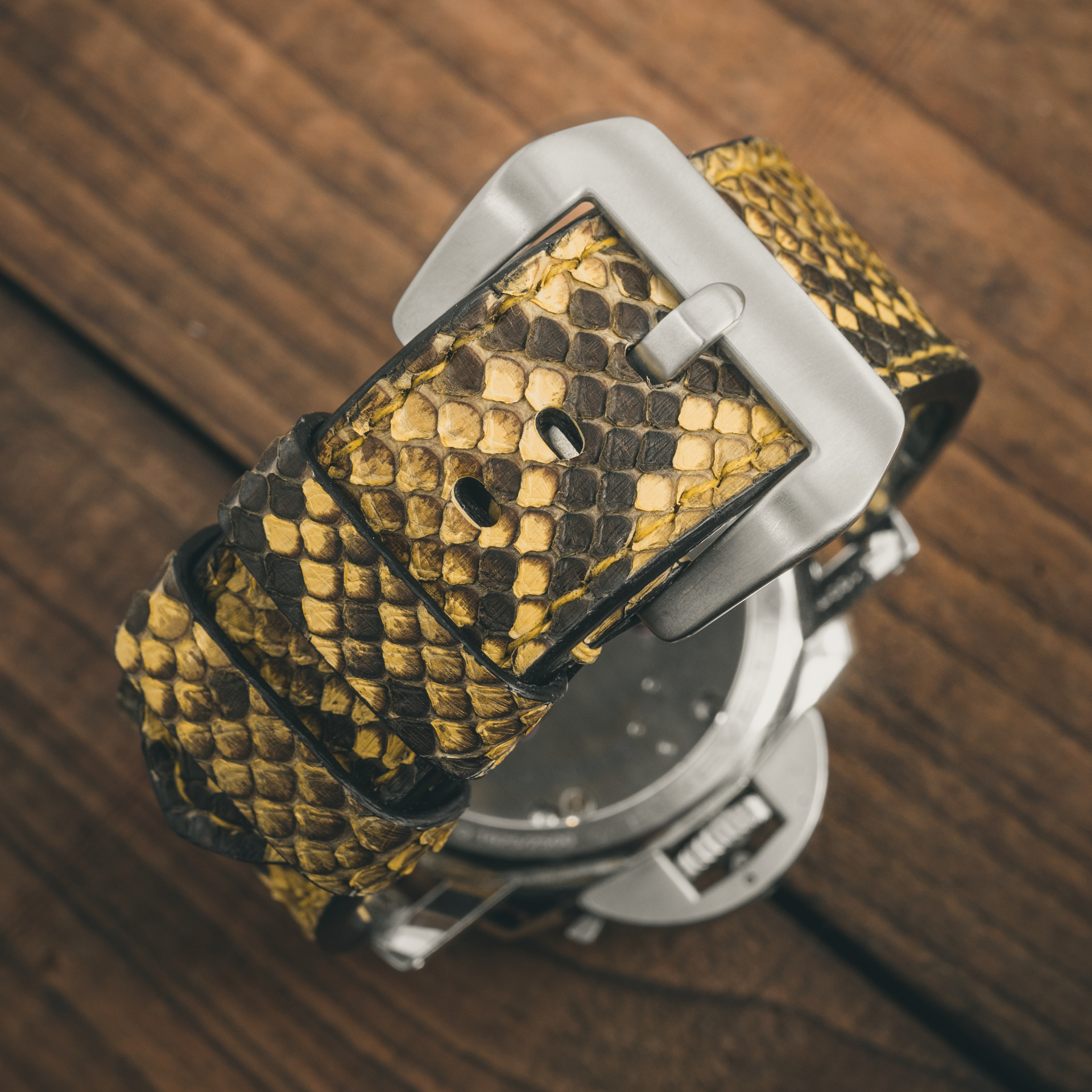 "CAMOUFLAGE" PYTHON SCALE LEATHER STRAP, BRIGHT YELLOW