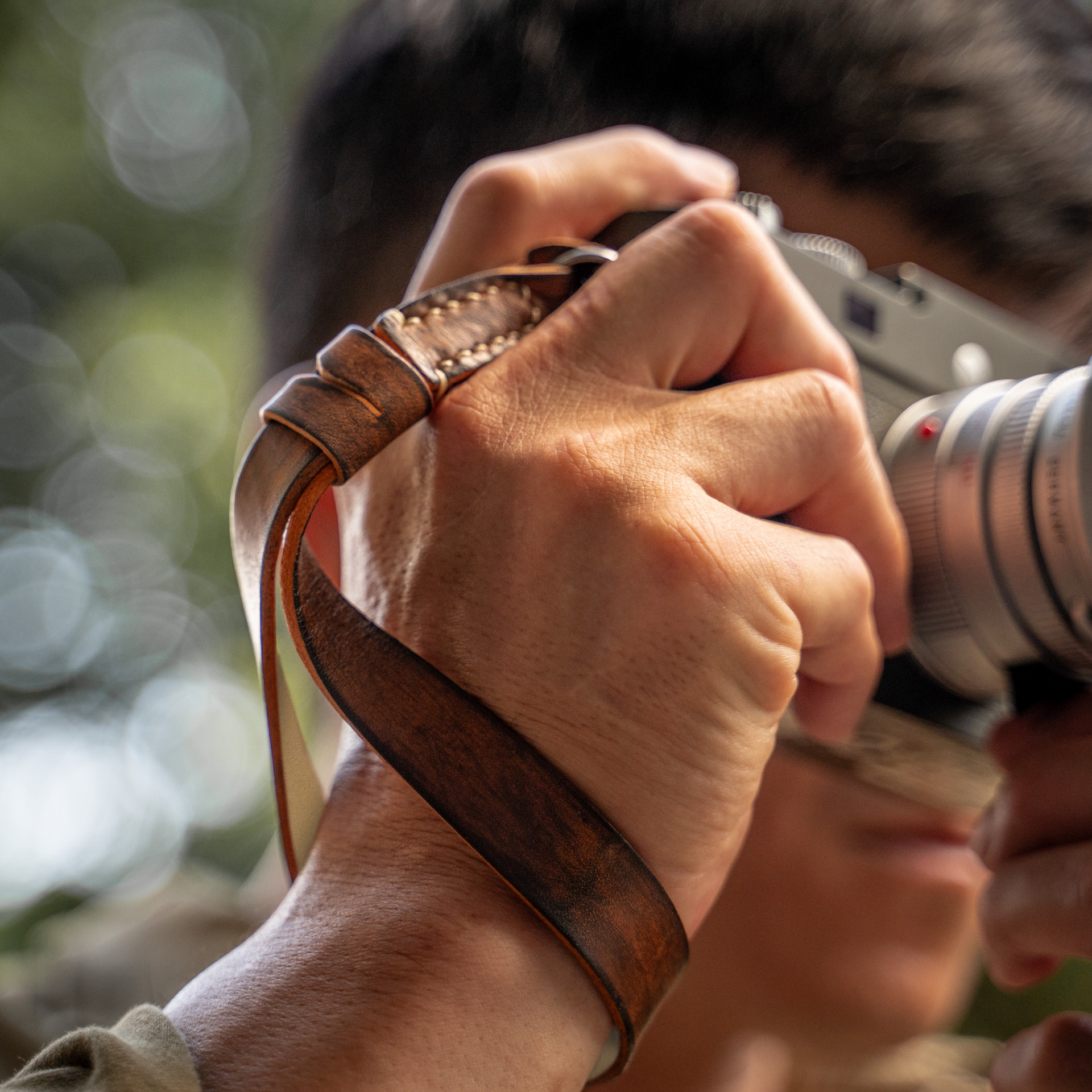 Hand Aged Leather Camera Wrist Strap 008 (Cura Split Ring)