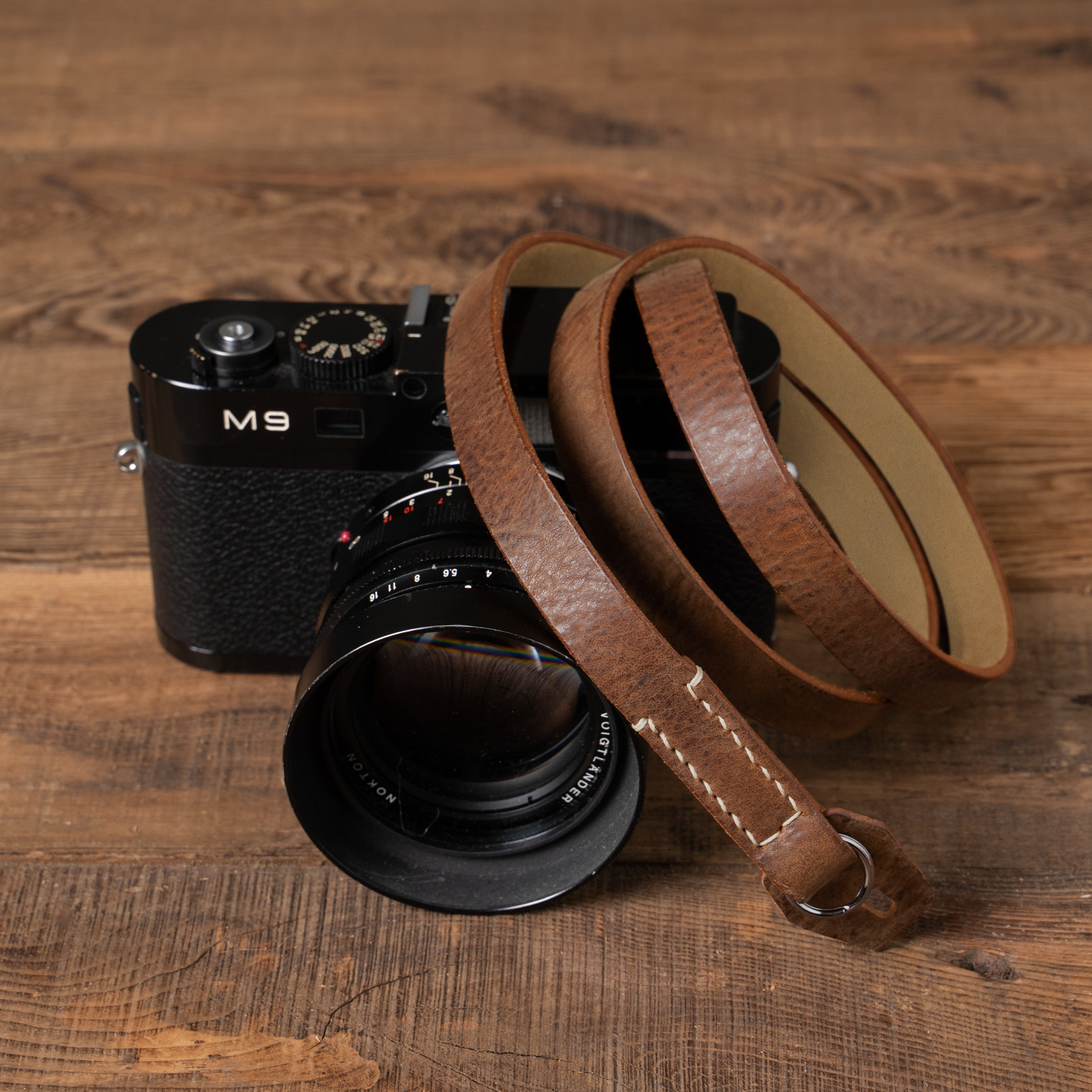 Full Leather Camera Neck Strap 006 (Cura Split Rings)