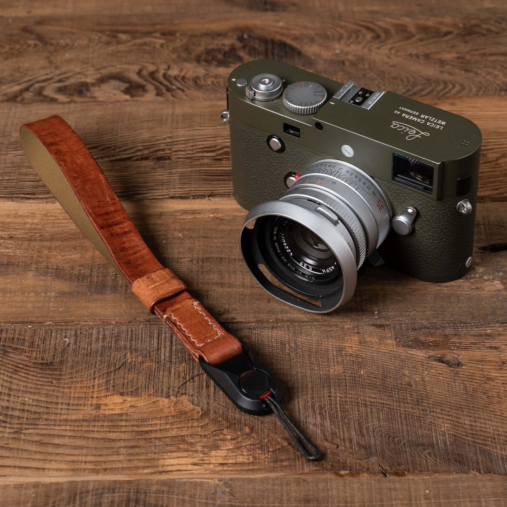 Hand Aged Leather Camera Wrist Strap 003 (Peak Design Anchor Link)
