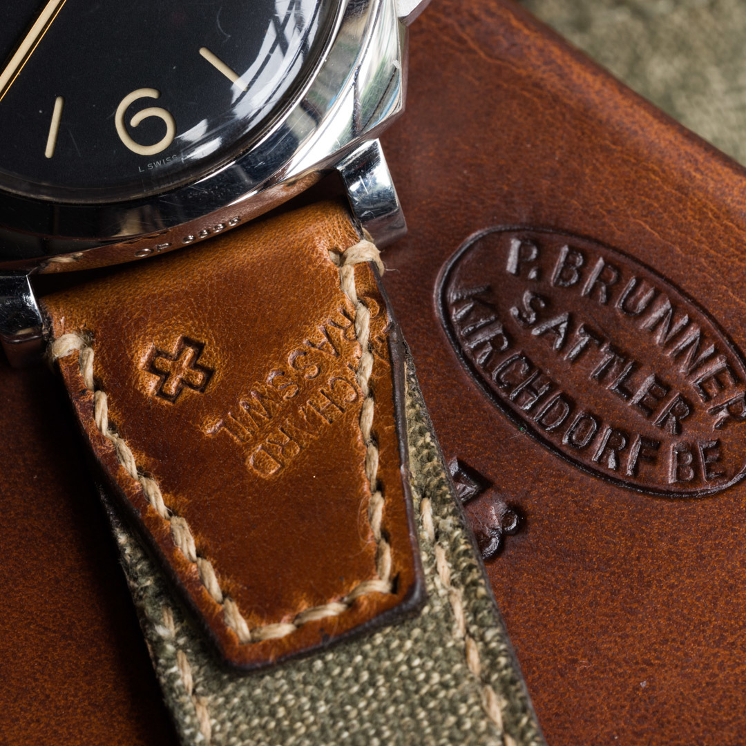 "SALT & PEPPER" SWISS ARMY RUCKSACK HANDMADE CANVAS STRAP, WITH STAMP