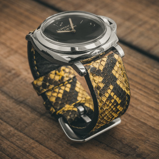 "CAMOUFLAGE" PYTHON SCALE LEATHER STRAP, BRIGHT YELLOW