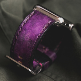 "CAMOUFLAGE" HAND-DYED COWHIDE LEATHER STRAP, MYSTIQUE PURPLE (for Apple Watch)